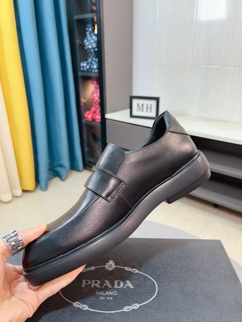 Men's shoes 💰540🌹🌹【PRADA Leather Shoes】Top purchasing agency Original imported Italian custom-made open-edge beaded cowhide leather surface, fully imported water-dyed breathable cowhide lining, original factory special molded sole super comfortable, size: 38-44